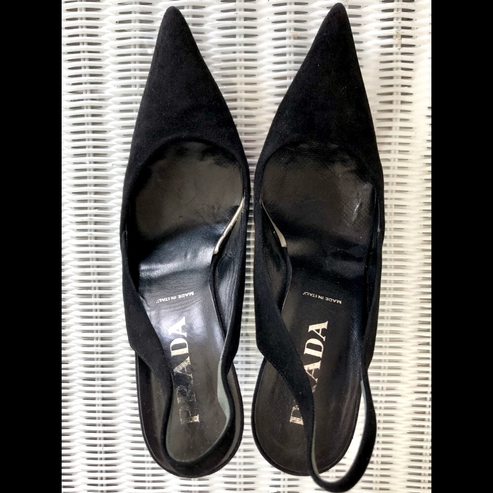 Prada pointy toe black suede slingback pump 4 inch heel size 8 1/2 - Picture 6 of 17